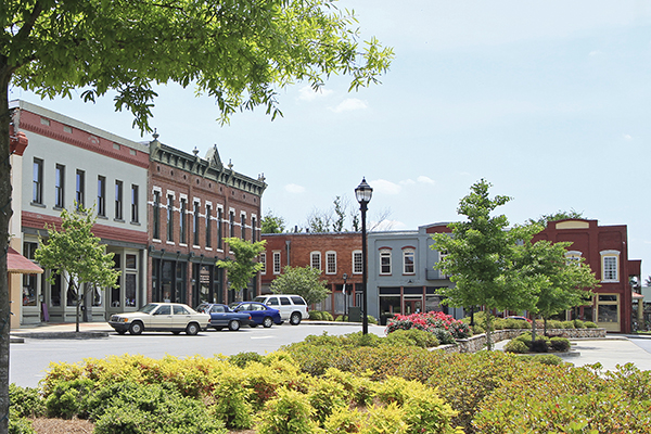 zoomed out photo of a small American town
